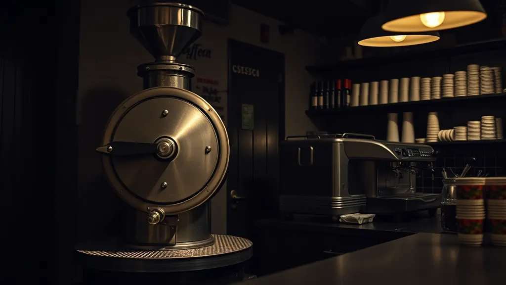 The roaster and the bar counter at Ferro Coffee